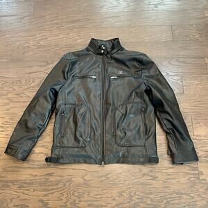 Emporio & Co Men’s Black Leather Jacket Made in Italy Size Large